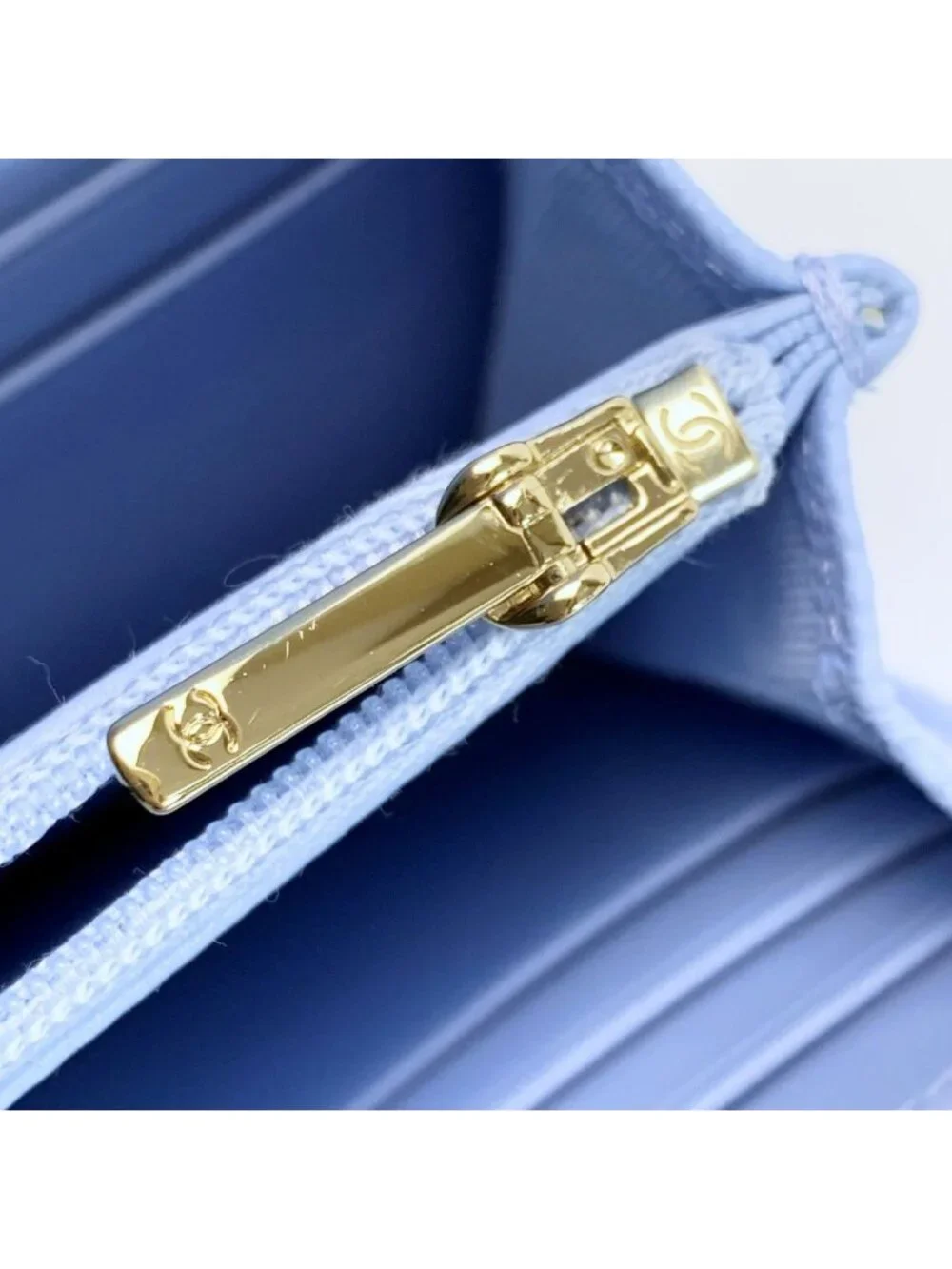 Chanel Wallet Long Flap Quilted Caviar Leather Blue Silver
